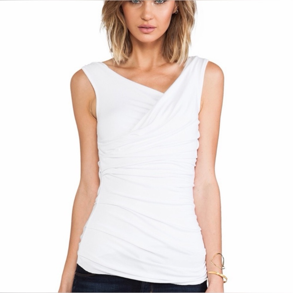 Bailey 44 White Ruched Tank Top medium